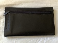 Split Cowhide Leather Unisex Black Trifold Wallet Card Holder Pockets Checkbook