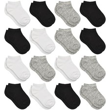 Toddler Socks, 16 Pairs Low Cut No Show Ankle Set 2-4T 1 Black white grey 16pk
