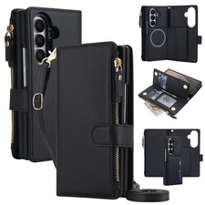 For Samsung Galaxy Z Fold 7/6/5/4/3 Detachable Leather Zipper Wallet Strap Case