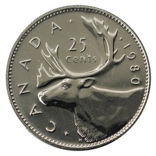 1980 Canada 25 Cents Caribou Proof Like Quarter Coin