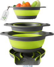 Collapsible Colanders (3 Pack Set) Food Strainers Size Small/Med/Large with Over