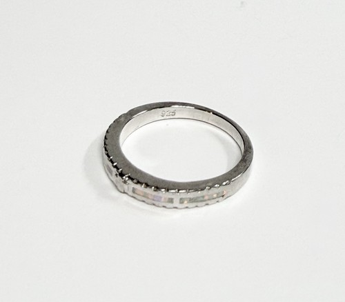 Lab Created White Opal Sterling Silver Band 925 Ring US Size 7 Women's Jewelry