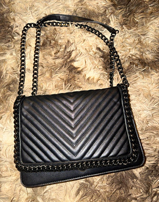ALDO Black Chevron Quilted Shoulder Bag with Chain Strap