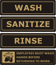 4 PACK Wash Rinse Sanitize Sink Labels Signs Stickers with Employees Must Wash
