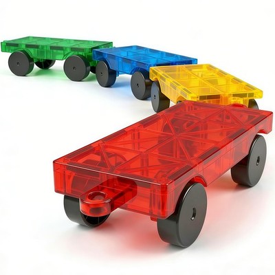 Magnetic Tiles Cars Construction Set, 4 PCS Magnet Cars Magnetic Building Blo...