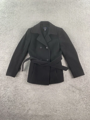 COACH Brooks Brothers Giacca Donna 2 P Nero Lana Cashmere Pea Cappotto Doppiopetto