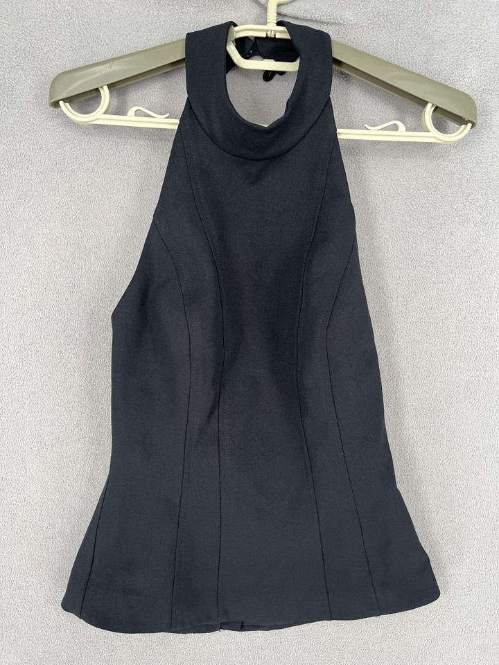 Kookai Top Womens 6 Black Tank Halter Neck Sleeveless Halter Zip Basic Work