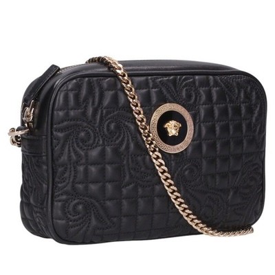 VERSACE Medusa Quilted Leather Chain Camera Bag Black Gold Authentic Japan Used