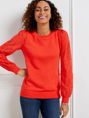 NWT $100 TALBOTS ORANGE  EYELET SLEEVE   SWEATSHIRT SIZE 1X
