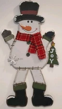 VTG FOLK ART PRIMITIVE Wood Snowman Wall/Door Hanger