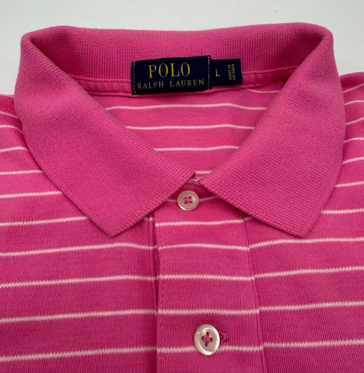 Polo Ralph Lauren taglia L grande camicia uomo rosa fucsia righe bianche logo pony