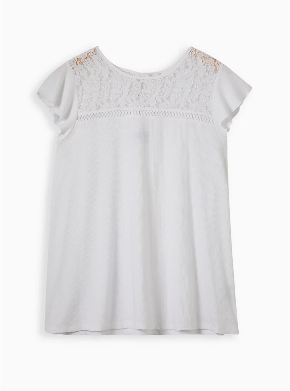 Torrid Textured Crew Neck Lace Pieced Tie Back Top White 2 2X 18 20 #B05913
