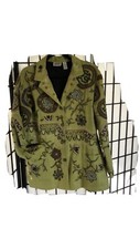 Beautiful Chico s 100 Silk Lined Jacket w/ Intricate Embroidery. Chicos Size 2