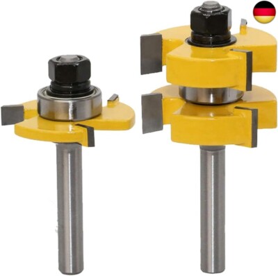2 Stück Groove und Tongue Zunge und Nut Set Router Bit Set, 8 mm Schaft, 