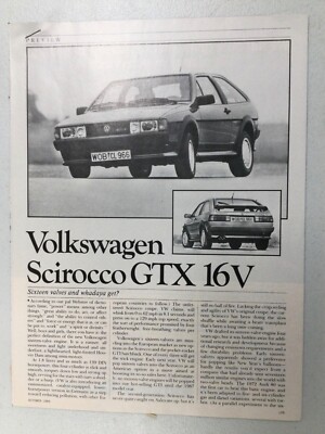 VolksArt 42 Vintage Article 1986 Volkswagen Scirocco GTX 16V Oct 1985 3 page