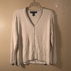 Adrienne Vittadini Womens Cardigan Sweater Ivory Long Sleeve Ribbed V Neck XL | eBay