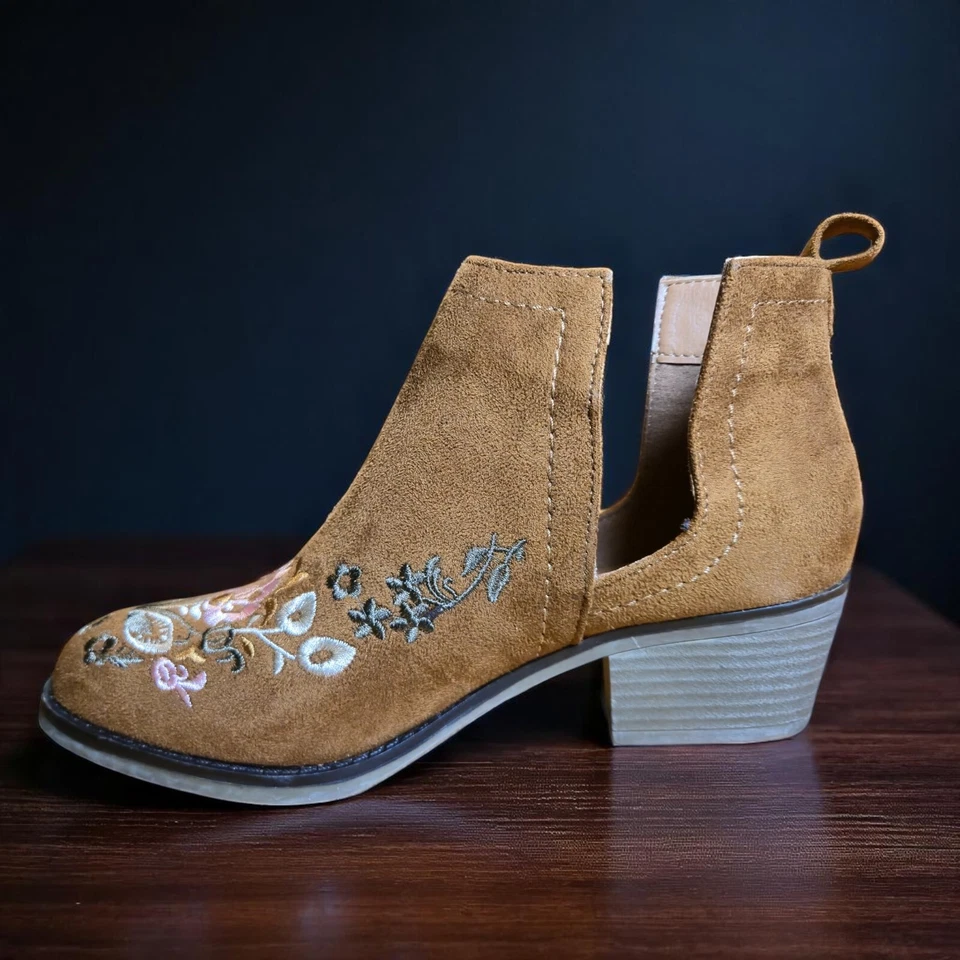 Olivia Miller Mujer Marrón Floral Bordado Gamuza Botines Zapatos Talla 6 Foto 2 de 4