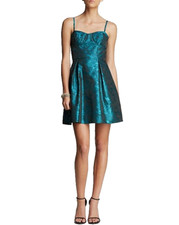 AQUA ~ Teal Jacquard Sweetheart Bustier Fit & Flare Party Dress 4 NEW $198