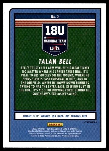2023 Panini Stars & Stripes TALAN BELL SILVER PRIZM #2 - Picture 2 of 2
