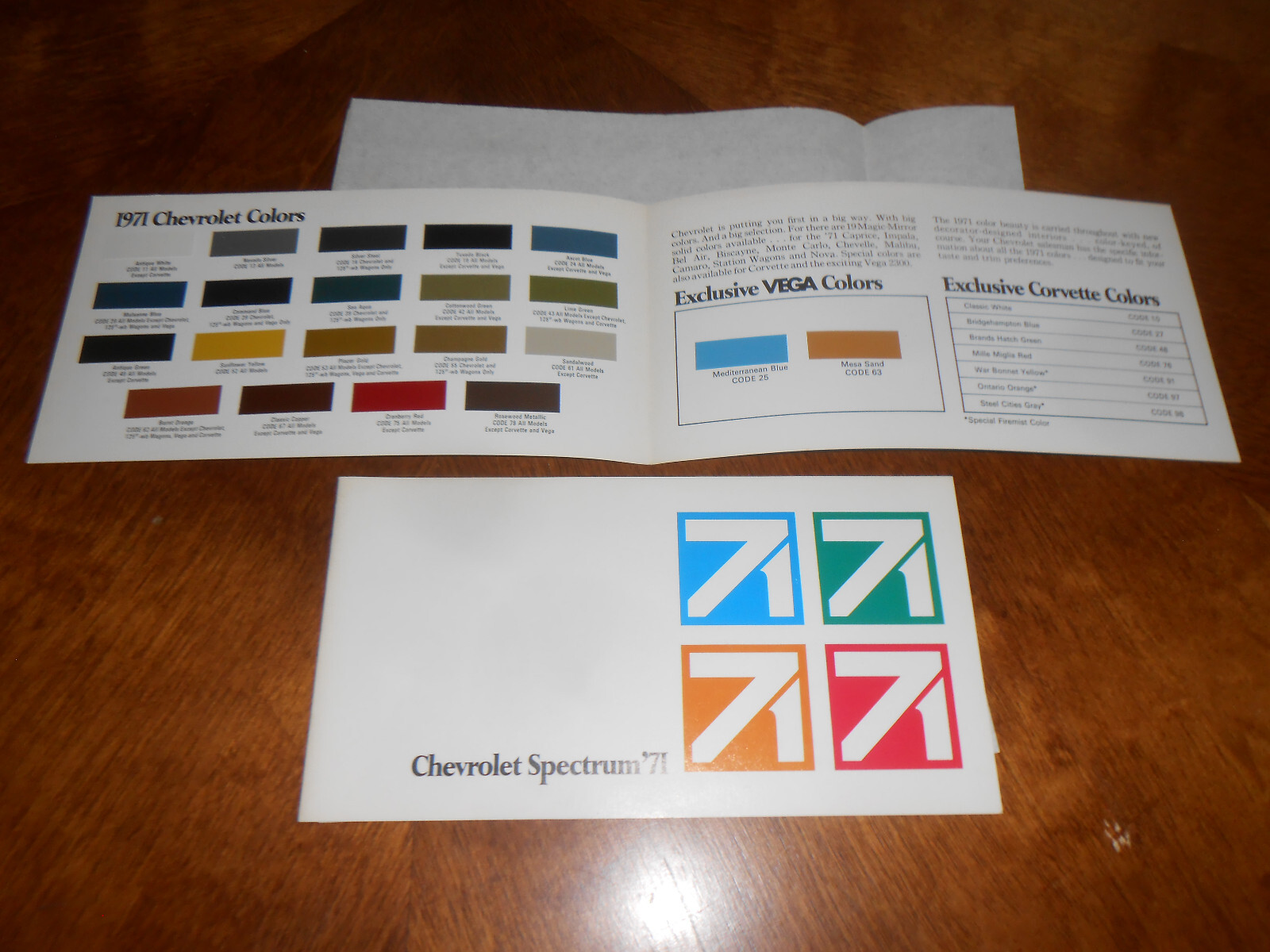 1971 CHEVROLET PAINT COLOR CHIPS BROCHURE '71 CAMARO CHEVELLE NOVA