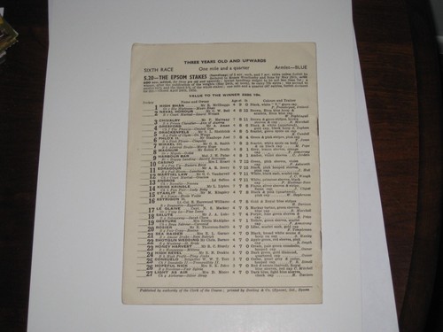 Vintage 1956 Official Epsom Horse Racing 177th Derby Stakes Race Card - Picture 5 of 5