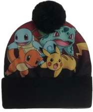 Pokémon Group Sublimated Satin Pom Beanie Cap Winter Hat Skully. SHIPS FAST