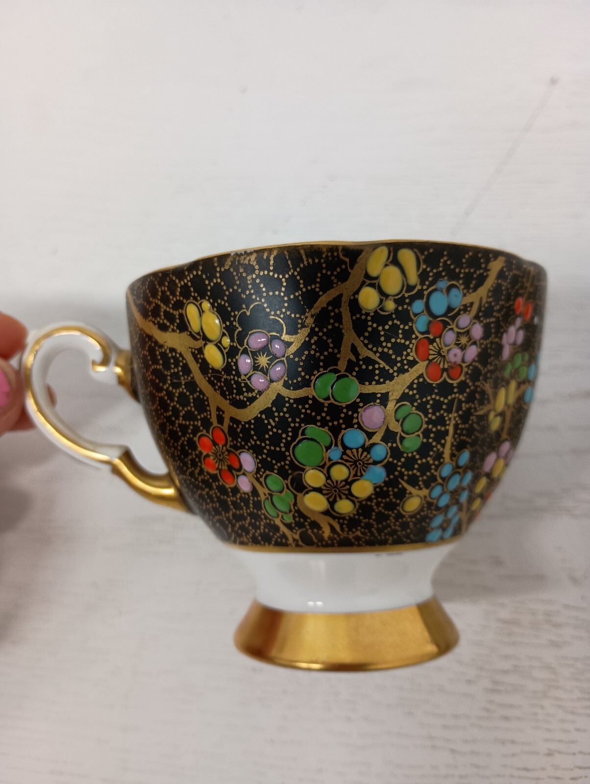 Vintage Tuscan English Bone China Tea Cup & Saucer Gold Accent Floral Colorful