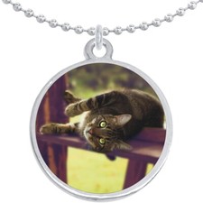 Lounging Kitty Cat Round Pendant Necklace Beautiful Fashion Jewelry