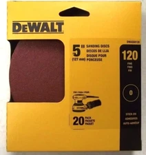 DeWalt DWAS50120 5" x 120 Grit No Hole Stick-On Sanding Discs 20pk