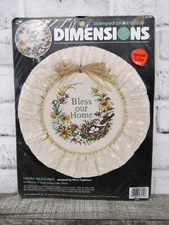 1996 Vtg Unopened Dimensions 3159 Stamped Cross Stitch Kit Home Blessing W/Hoop