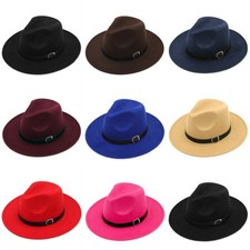 Kid Boys Girls Child Felt Fedora Hat Trilby Wool Blend Panama Cap Leather Buckle