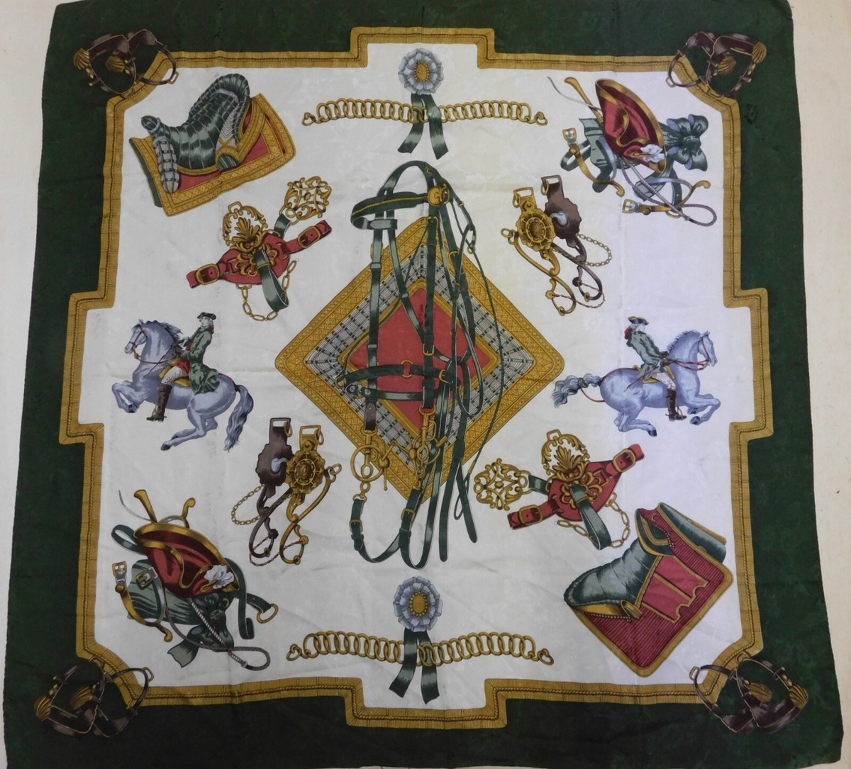 Foulard Vintage En Soie Pure 100% - Motif Années 80 - 82x86 Cm - Parfait état