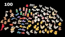 Vintage Lot Of 100 Small Wooden Farm Animals People Cars Trucks 1"-2"