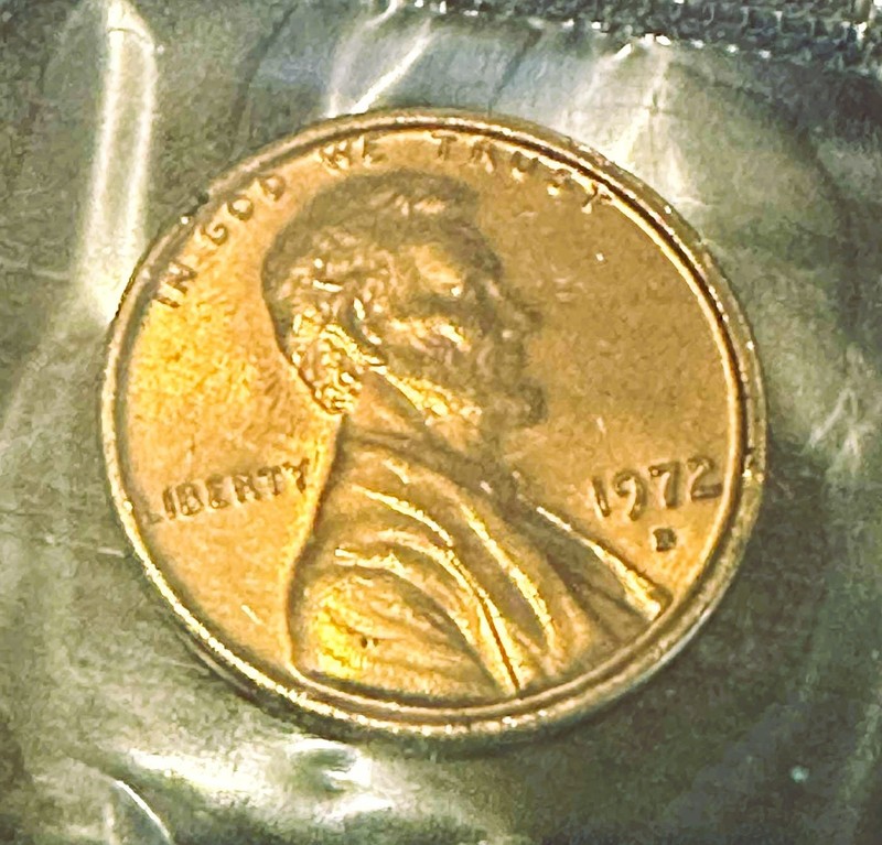 1972 - D Lincoln Penny "LI" in Liberty  Error Weak Strike from mint set cello