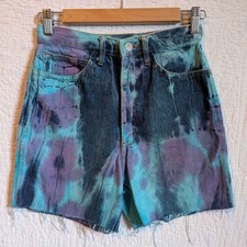 Vintage 90s Frederick's of Hollywood Denim Shorts Acid Wash Tie Dye Size 3-4
