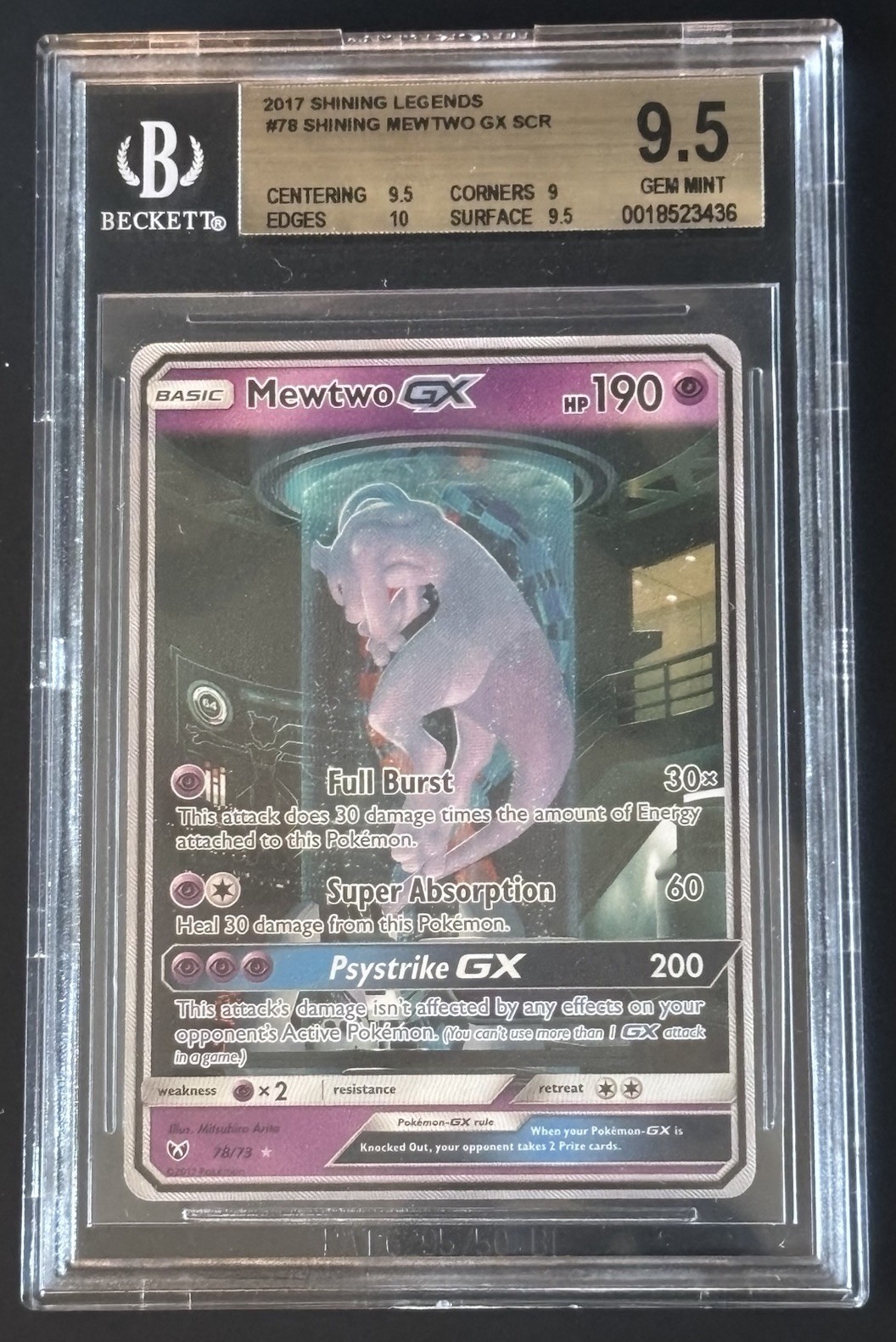 Pokemon Mewtwo GX Shining Legends Secret Rare #78 BGS 9.5 Gem Mint