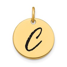 Dije de disco inicial epoxi negro letra C pulido oro amarillo 14k