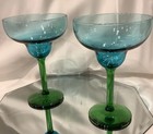 Teal Blue Green 7” Margarita Glass - Set of 2