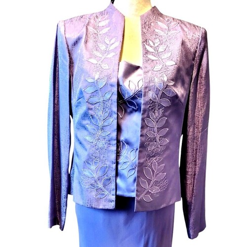 Adrianna Papell size 10 2Pcs Silk dress Floral Jacquard embordered mother bride - Picture 16 of 16