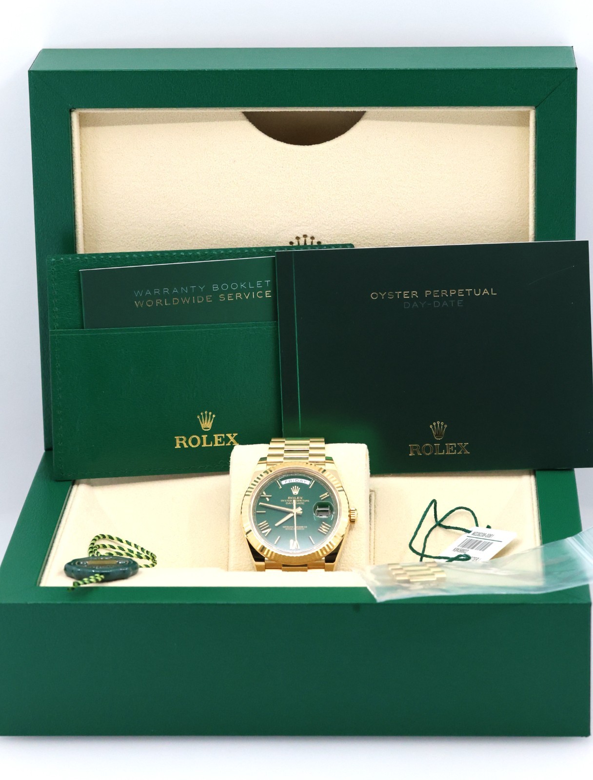 Rolex Men's Day Date President 40mm Yellow Gold Green Roman 228238, Brand New image 7