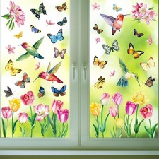 63PCS Spring Window Clings, 10 Sheets Reusable Window Stickers for Glass with...