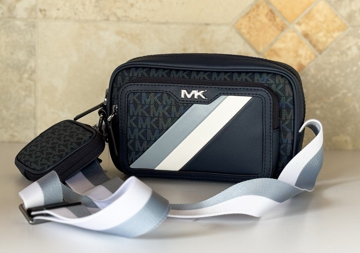 MICHAEL KORS RIVINGTON STRIPED CROSSBODY CAMERA BAG WITH POUCH MK