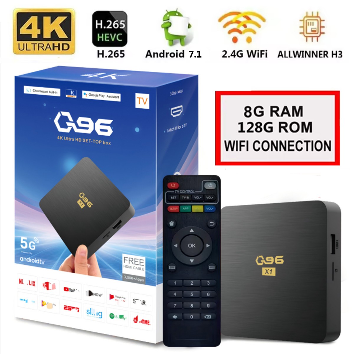 Upgraded 4K Ultra HD 128GB Wifi Android 7.1 Quad Core Smart 