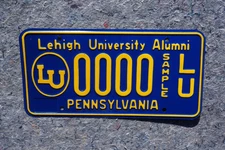 Pennsylvania LEHIGH UNIVERSITY ALUMNI Sample License Plate
