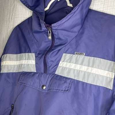 Vintage Late 80 s Descente Unisex Pullover Hooded Jacket Windbreaker Purple M