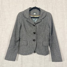 J.Crew Herringbone 100 Wool Blazer Sz 2 Grey Academia Preppy Career Schoolboy
