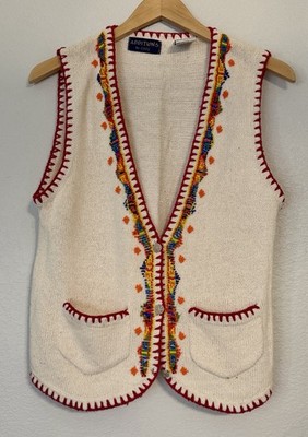 Vintage Additions by CHU Beaded Silk Cotton Sweater Vest Women s M Boho Western