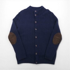 Vintage Fisherman Cardigan, Aran Knit Wool, Size L, Jos A Bank Elbow Patches
