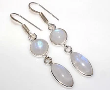Cluster Rainbow Moonstone 925 Silver Plated Earrings 2" Graceful Jewelry JW
