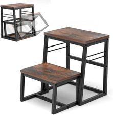 2 Step Stool Folding Foot Stool Bedside Step Ladder Kitchen Bathroom Wood Seat